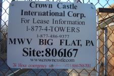 The Crown Castle identification sign on their Big Flat site.