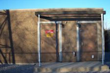 The equipment building for Crown Castle's Big Flat site.