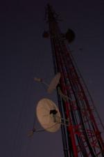 An evening view of the tower's satellite dishes.
