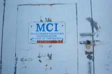 The label on one of the equipment buildings.